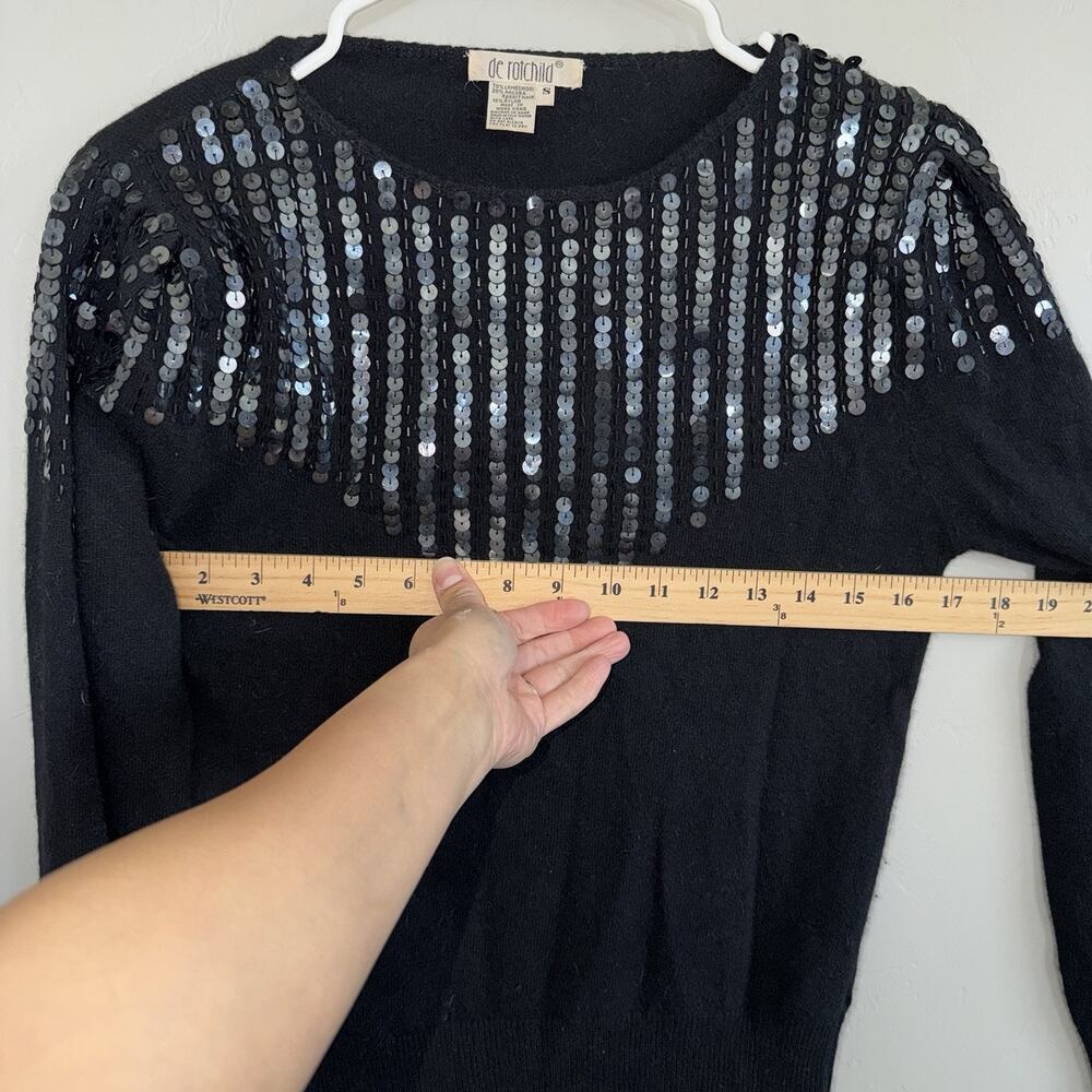 Vintage 80’s Lambswool Angora Women’s Sweater Small Black Sequins Shoulder Pads - Picture 9 of 12